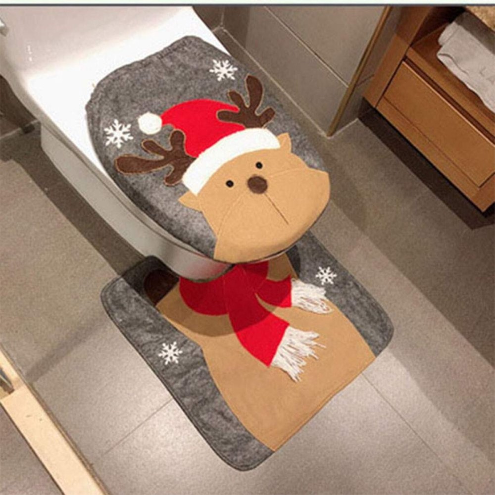 HESHIFENG. party & accessories Christmas Snowman Santa Deer Toilet Seat Cover and Rug Set Red Christmas Decorations Bathroom (Deer)