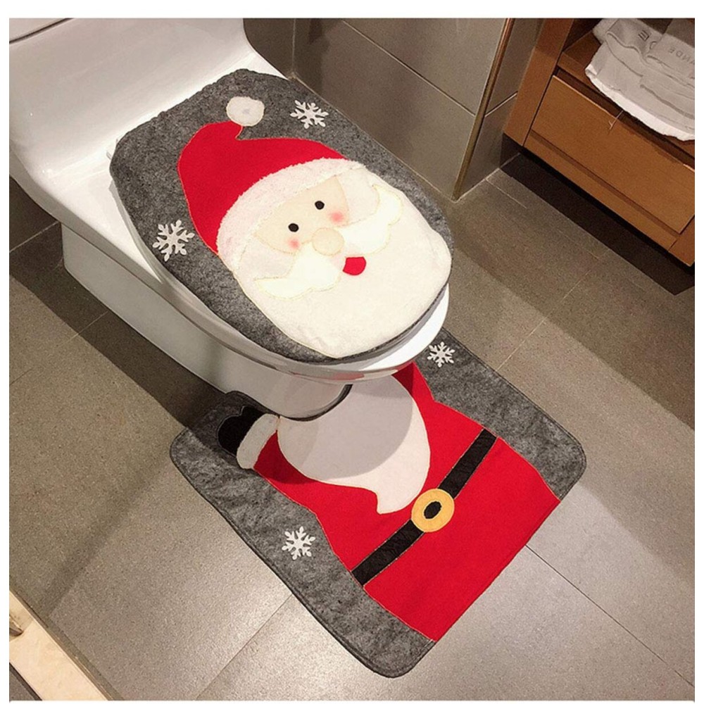 HESHIFENG. party & accessories Christmas Snowman Santa Deer Toilet Seat Cover and Rug Set Red Christmas Decorations Bathroom (Santa Claus)