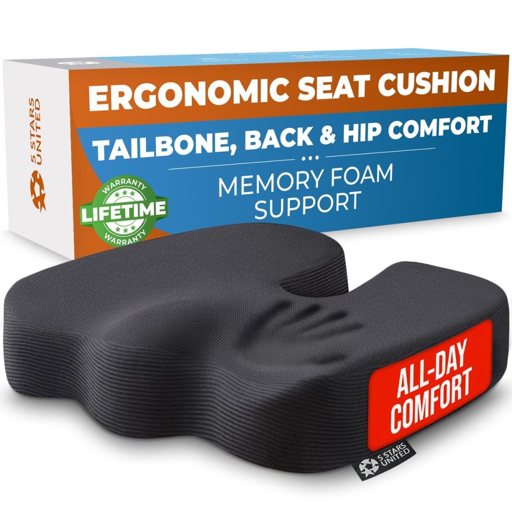 Seat Cushion for Office Chairs - Fits 18x14 Seats, Tailbone, Coccyx Pain Relief - Butt, Pressure & Sciatica Relief - Gaming, Wheelchair, Car & Desk Pillow, Black