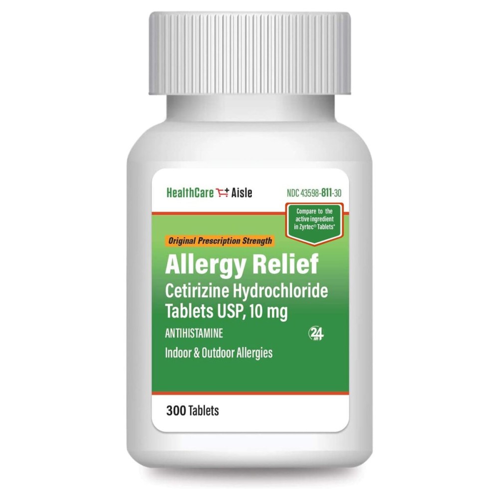 HealthCareAisle Allergy Relief - Cetirizine Hydrochloride Tablets USP, 10 mg - 300 Tablets - Original Prescription Strength Allergy Medication, 24-Hour Relief