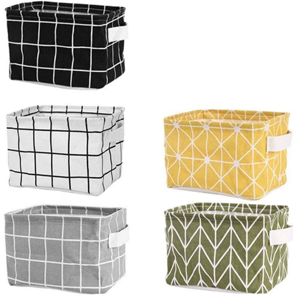 Tamicy Mini Storage BasketPack of 5- Blend Storage Bins for Makeup, Book, Baby Toy,8x6x5.5 inch Home Decor Canvas Organizers Bag 8x6.3x5.1 inch
