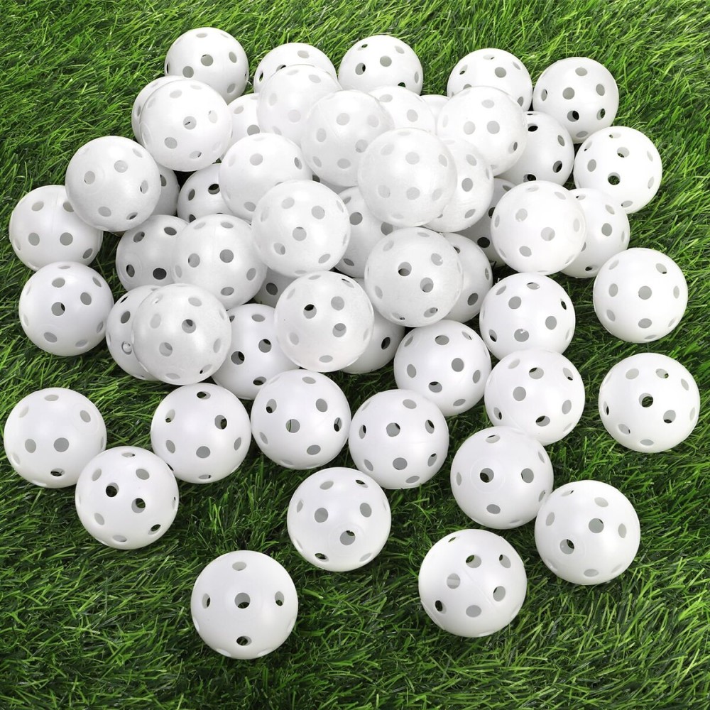 Faswin 100 Pack Practice Golf Balls, Plastic Golf Training Balls 41mm Hollow Airflow Golf Balls for Driving Range, Swing Practice, Indoor Outdoor Use, White