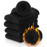 ProEtrade Merino Wool Socks Thermal Warm Winter Thick Hiking Boot Cabin Crew Cozy for Women Ladies Gift Stocking Stuffer Work Comfy Socks 5 Pack (Black Color) One Size