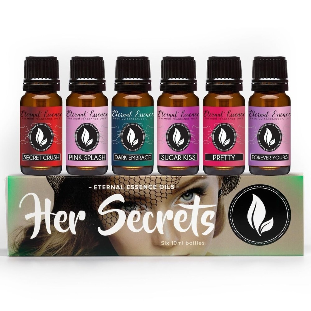 Eternal Essence Oils Her Secrets Set of 6 Premium Fragrance Oils - Includes Pretty, Dark Embrace, Forever Yours, Secret Crush, Pink Splash, and Sugar Kiss Scents Scented Oils - 10ML