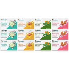 Himalaya Cleansing Bar Soaps Variety Pack, Neem & Turmeric, Almond, Cream & Honey and Cucumber, 4.41 oz, 12 Pack