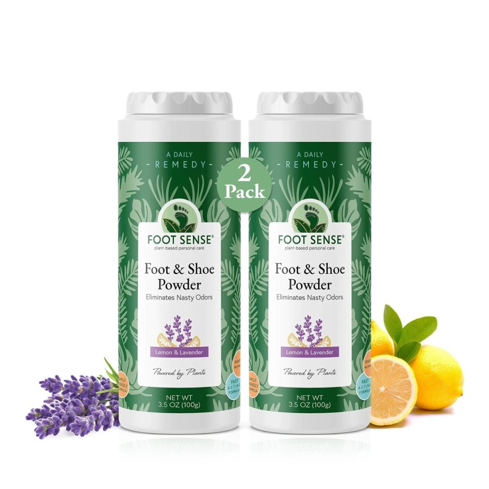 FOOT SENSE All Natural Foot & Shoe Powder, Foot Deodorant, Talc-Free, Odor Eliminator, Disinfects & Deodorizes, Long-Lasting up to 6 Months Safe for Men, Women, Kids, Athletes, 100g (2 Pack)