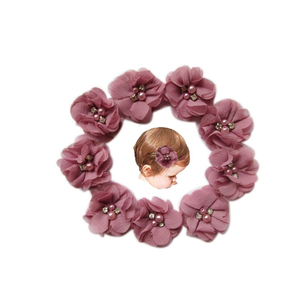 Baby Girls 2 Chiffon Flower Alligator Hair Clips with Rhinestones and Pearl,YYCRAFT Party Wedding Hair Bows Accessory for Kids Toddler Girls(Dusty Pink,10pcs)