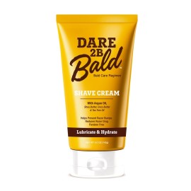Dare 2B Bald Moisturizing Shave Cream with Argan Oil, Shea Butter, Cocoa Butter & Tea Tree Oil | Bald Head Shaving Cream | Rich Hydration for a Smooth Shave | Head Shaving Cream for Bald Men- 5.0 OZ