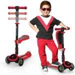SKIDEE Kick Scooter for Kids Ages 3-5 | Foldable 3 Wheel Scooter with Lean-to-Steer, Adjustable Height, Removable Seat & LED Light Wheels | Toddler Scooter Up to 12 Year Old Boys/Girls, Red
