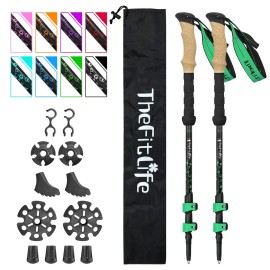 TheFitLife Carbon Fiber Trekking Poles - Collapsible and Telescopic Walking Sticks with Natural Cork Handle and Extended EVA Grips, Ultralight Nordic Hiking Poles for Backpacking Camping (Green)