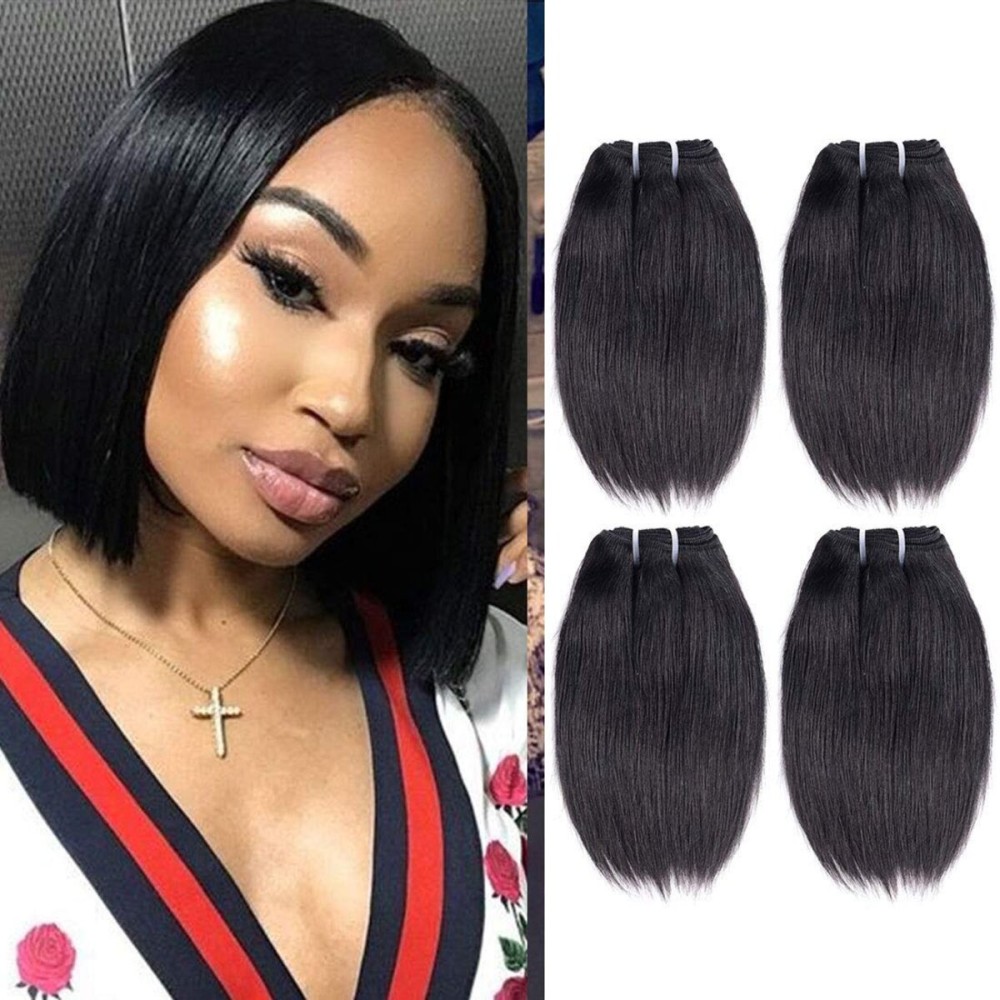 Liang Dian 8 Inch Short Human Hair Bundles Natural Color 4 Bundles 12A Brazilian Virgin Hair 100% Unprocessed Straight Human Hair(8888)