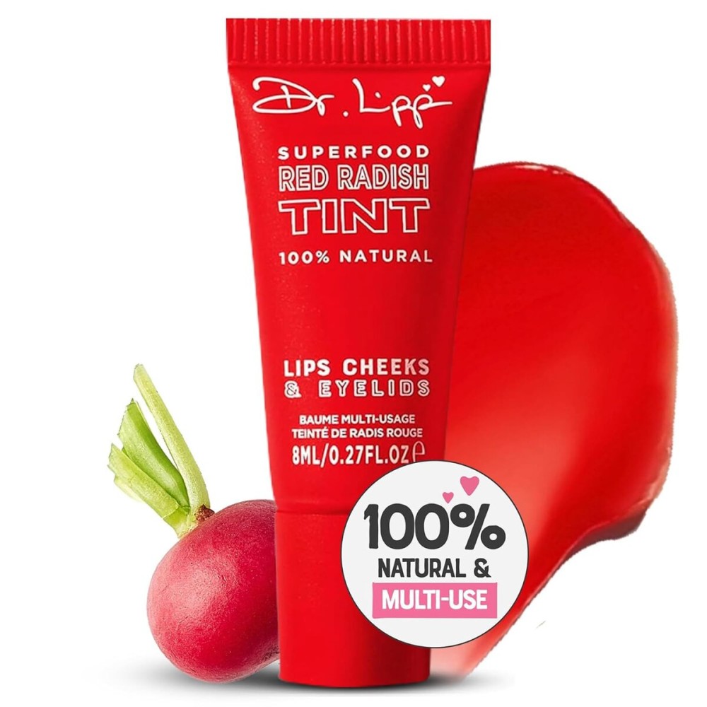 Dr. Lipp Superfood Lip Tint Red Redish 8ml - 4-in-ONE Ultra Moisturising Tinted Lip Balm, Lip Gloss, Cheek Blush & Glossy Eyeshadow - 100% Natural - Fragrance & Cruelty Free