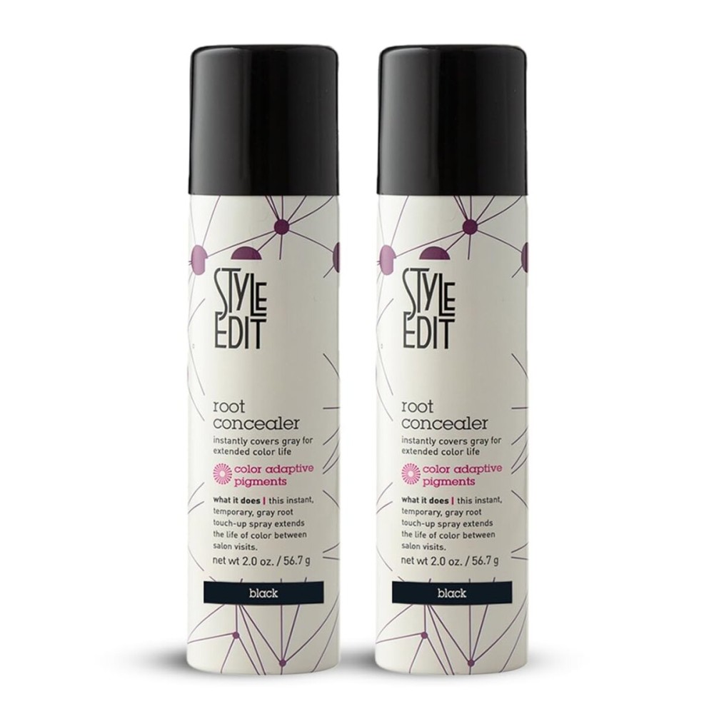 STYLE EDIT Black Root Concealer Touch Up Spray (Multiple Colors Available) - Instantly Covers Greys And Roots - Professional Salon Quality Grays Cover Up Hair Products for Women Black 2 Ounce (Pack of 2)