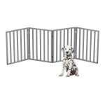 Pet Gate - 4-Panel Indoor Foldable Dog Fence for Stairs, Hallways, or Doorways - 72x24-Inch Retractable Wood Freestanding Dog Gates by PETMAKER (Gray)
