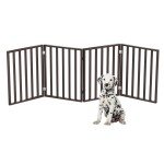 Pet Gate - 4-Panel Indoor Foldable Dog Fence for Stairs, Hallways or Doorways - 72x24-Inch Retractable Wood Freestanding Dog Gates by PETMAKER (Brown)