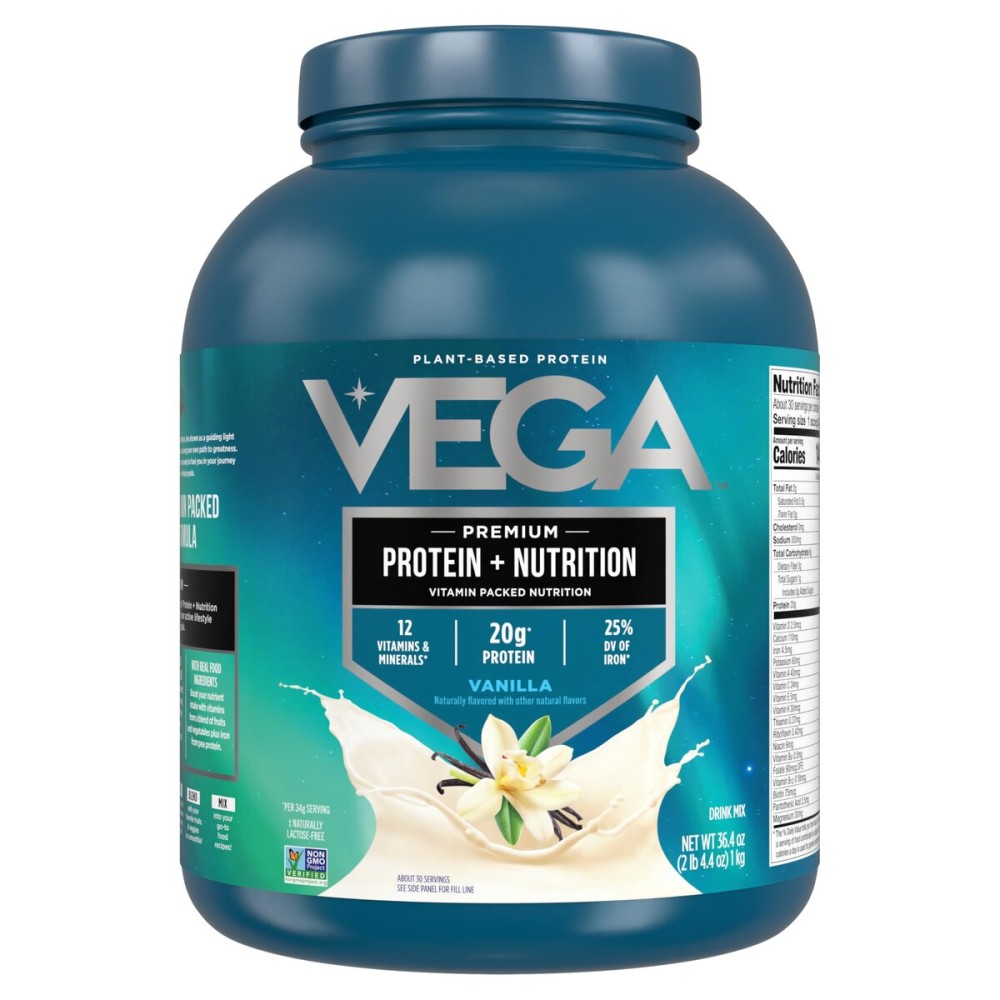 Vega Protein + Nutrition - 20g Plant-Based Pea Protein, Vanilla, 30 Servings, Vegan Keto Superfood, Antioxidant-Rich, Gluten Free, Dairy Free, Low Carb, 2.3lbs (Packaging May Vary)