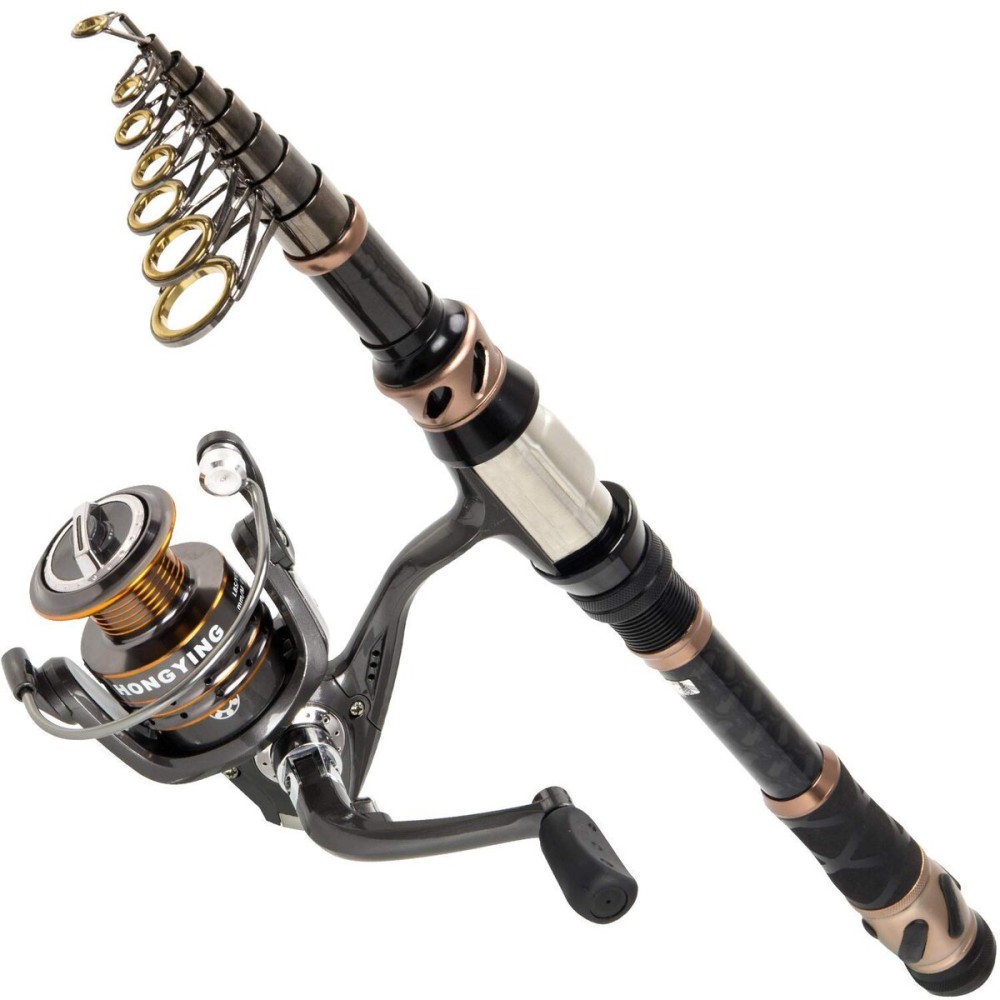 PLUSINNO Fishing Rod and Reel Combos - Carbon Fiber Telescopic Fishing Pole - Spinning Reel 12 +1 Shielded Bearings Stainless Steel BBTravel Saltwater Freshwater Full Kit 8.86FT