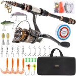 PLUSINNO Fishing Rod and Reel Combos -24 Ton Carbon Fiber Telescopic Fishing Pole - Spinning Reel 12 +1 Shielded Bearings Stainless Steel BB-Free Carrier Bag Case, Travel Saltwater Freshwater Fishing