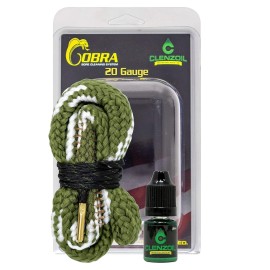 CLENZOIL Field & Range 20 Gauge Cobra Bore Cleaner | Gun Barrel Cleaning Tool Kit for 20 Ga. Shotgun | Brass Brush Embedded in Woven Barrel Rope | Includes CLP Gun Bore Cleaner Solution
