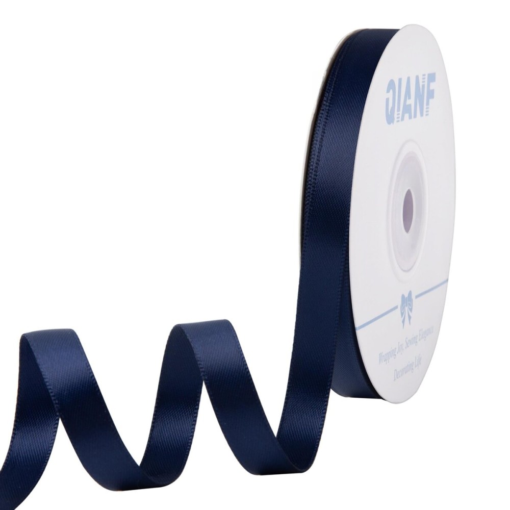 QIANF 3/8 Inch Double Face Satin Ribbon Navy Blue Ribbon for Gift Wrapping Hair Bows Making Chair Sash Valentine\'s Day Wedding Birthday Party Invitation Decorations Floral Craft Sewing, 25 Yards