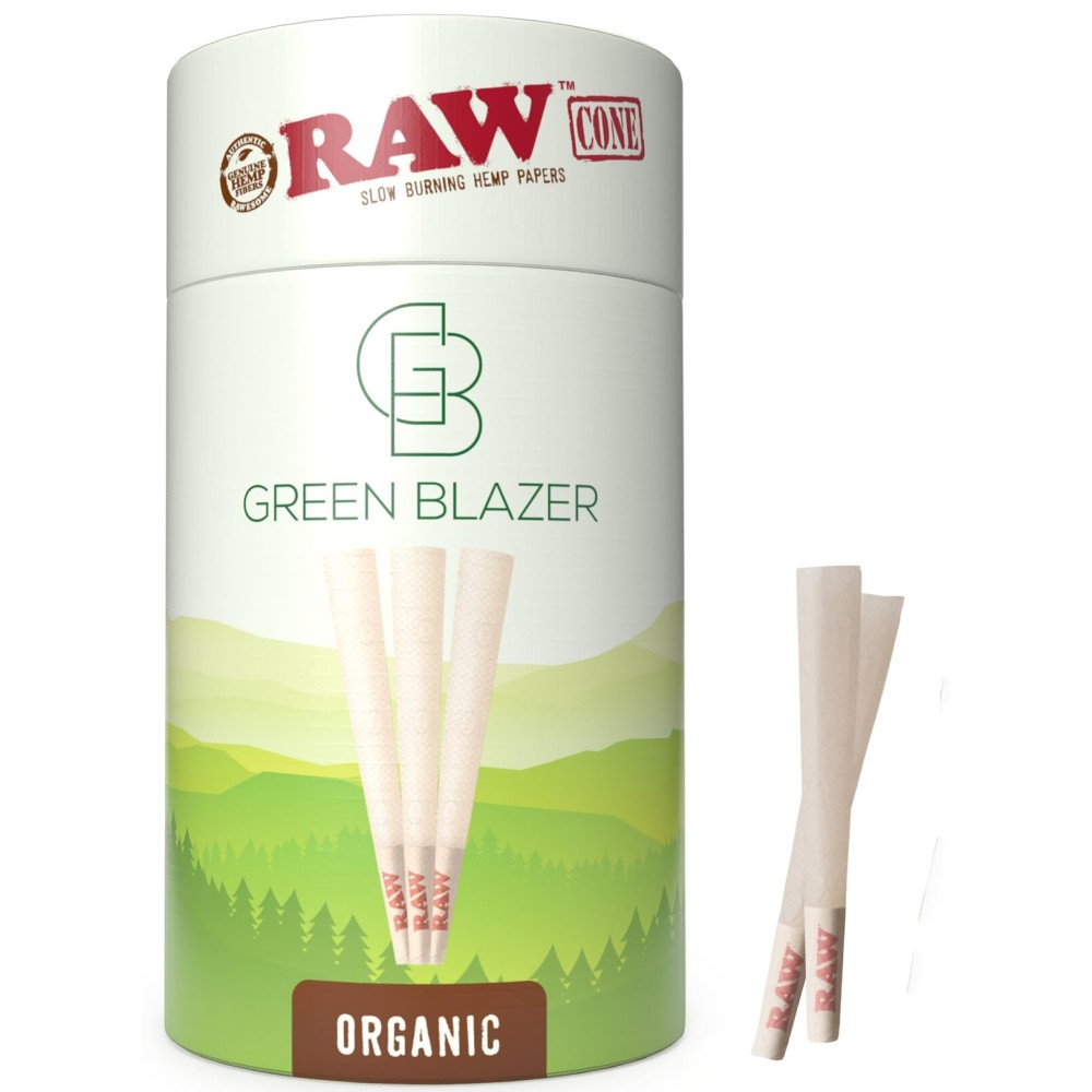 RAW Cones Organic 1-1/4: 100 Pack RAWthentic Pre Rolled Cones Rolling Papers & Tips, 84mm, Green Blazer Preroll loader