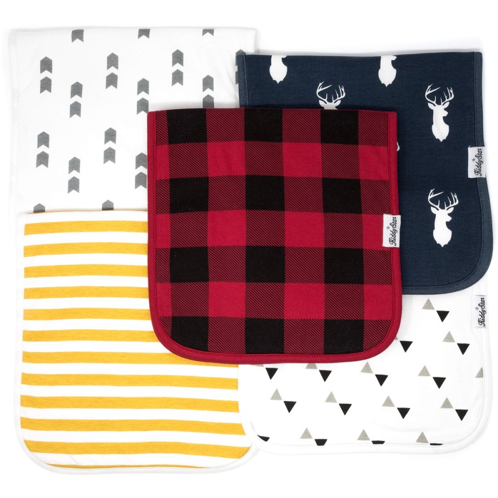 KiddyStar Premium 5-Pack Large Organic Cotton Burp Cloths - 3 Layers, Ultra Soft & Absorbent Burping Towel for Newborn Babies