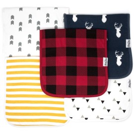 KiddyStar Premium 5-Pack Large Organic Cotton Burp Cloths - 3 Layers, Ultra Soft & Absorbent Burping Towel for Newborn Babies