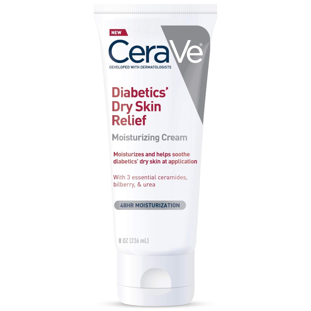 CeraVe Moisturizing Cream for Diabetics Dry Skin, Urea Cream with Bilberry for Face and Body, Fragrance Free & Paraben Free, 8 Ounce