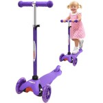 ChromeWheels Mini Scooter for Toddlers, Deluxe 3-Wheeled Scooters for Kids, 4 Adjustable Height Glider with Kick Scooters, Lean-to-Steer with LED Light-Up Wheels for Ages 3-6 Girls Boys, Purple