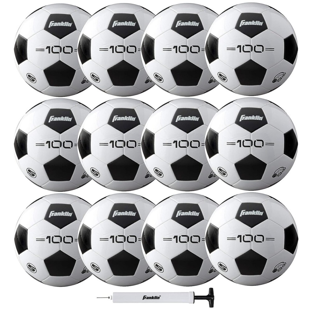 Franklin Sports Size Competition 100 Soccer Balls - 12 Pack Deflated with Pump White, 5