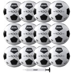 Franklin Sports Size Competition 100 Soccer Balls - 12 Pack Deflated with Pump White, 5