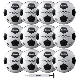 Franklin Sports Size Competition 100 Soccer Balls - 12 Pack Deflated with Pump White, 5