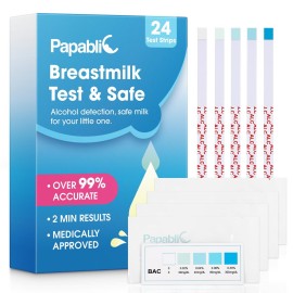 Papablic 24Pcs Alcohol Test Strips for Breastmilk, Quick Results in 2 Minutes Breast Milk Alcohol Test Strips for Breastfeeding Moms at Home Holiday Party