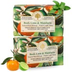Wavertree & London Basil Lime & Mandarin Scented Natural Soap (2 Bars), 7oz Moisturizing French Triple Milled Soap Bars enriched with shea butter - Pure Plant Based Bath & Body Bars for All Skin Types