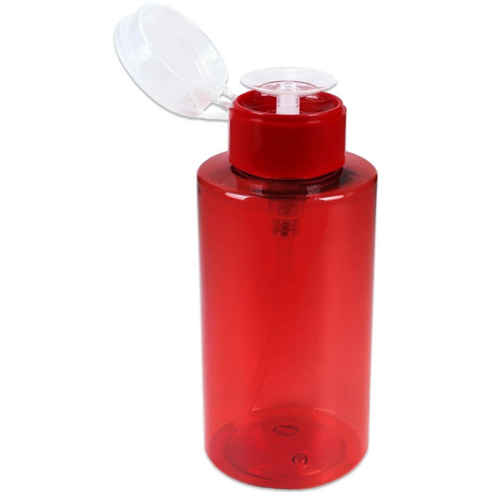 10oz Push Down Pump Dispenser Flip Top Cap Refillable Empty Bottle - Color: Red - Lockable Travel Cosmetic Packaging Empty Bottle for Nail Polish Manicure