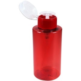 10oz Push Down Pump Dispenser Flip Top Cap Refillable Empty Bottle - Color: Red - Lockable Travel Cosmetic Packaging Empty Bottle for Nail Polish Manicure