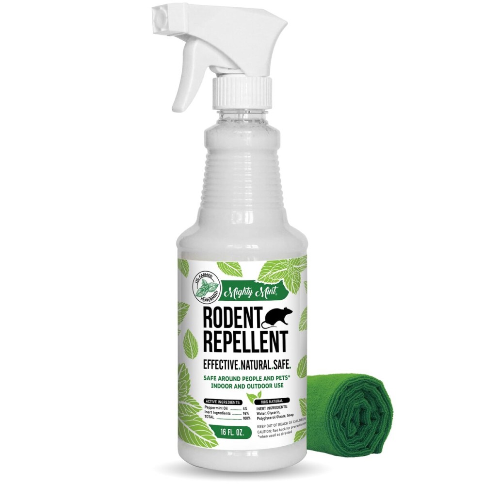 Mighty Mint Peppermint Oil Rodent Repellent Spray - Natural Indoor & Outdoor Control for Mice and Rats - Plant-Based, Extra-Strong Formula - 16 oz