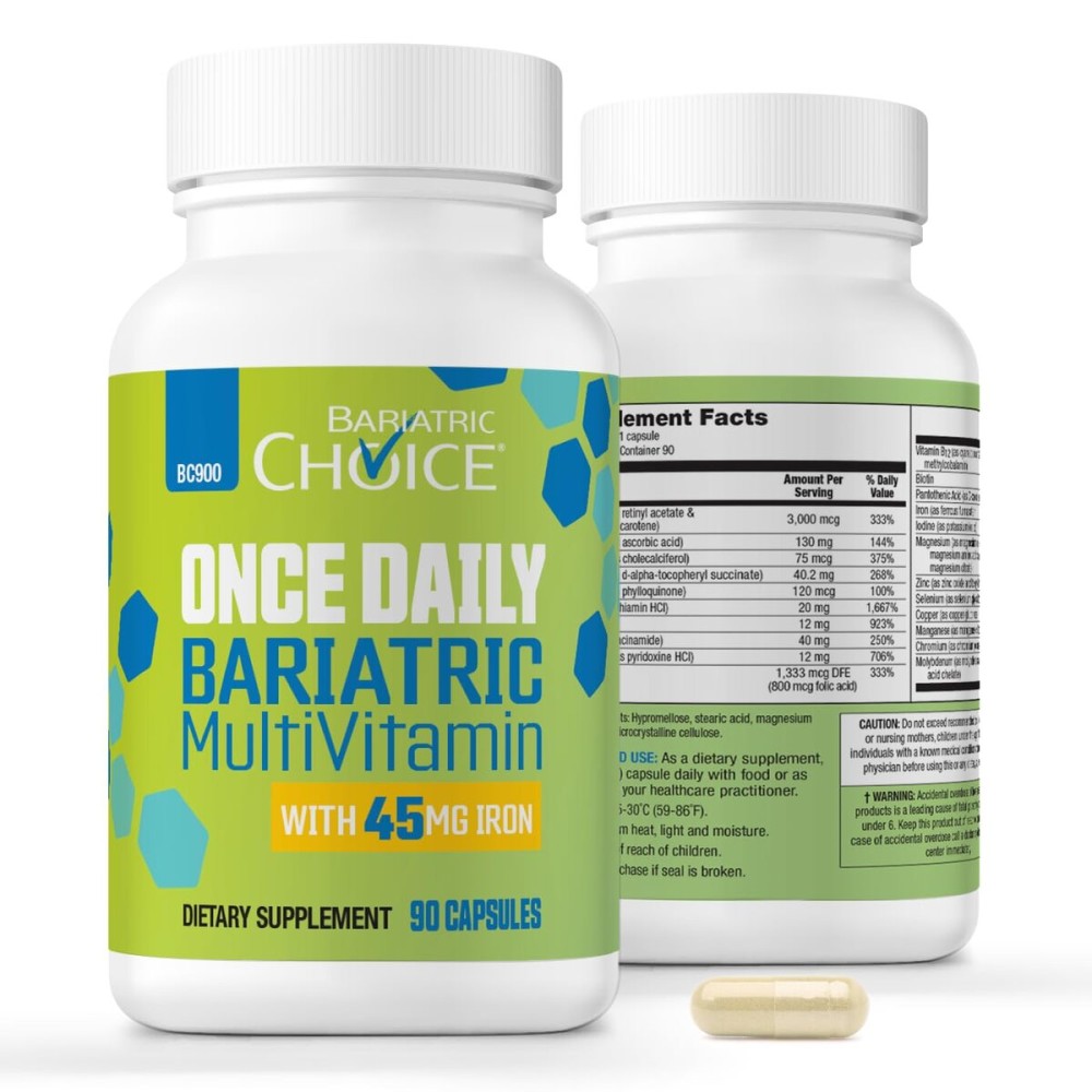 Bariatric Choice Once-Daily Bariatric Multivitamin with 45 mg of Iron | Easy to Swallow Capsule | Vitamin for Bariatric Surgery Patients | 90 Count (3-Month Supply)