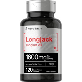 Horbach Longjack Tongkat Ali for Men and Women | 1600mg | 120 Capsules | Extract Supplement | Maximum Strength Pills | Eurycoma Longifolia | Non-GMO and Gluten Free