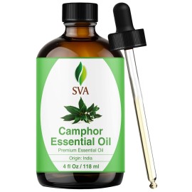 SVA Camphor Essential Oil - 4 Fl Oz - 100% Natural Camphor Oil - for Diffuser, Hair Care, Face, Skin Care, Aromatherapy, Scalp and Body Massage, Soap and Candle Making - with Dropper