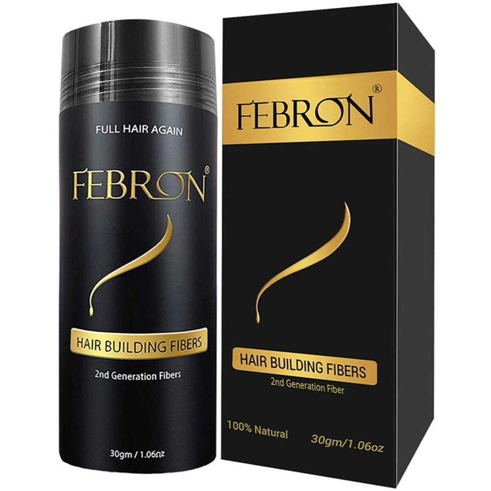 FEBRON Hair Fibers For Thinning Hair For Women & Men Hair Loss Concealer Hair Powder Volumizing Based 100% Undetectable & Natural - Bald Spots Filler (30 Gram, Dark Gray)