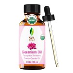 SVA Geranium Essential Oil Organic - 1 Fl Oz - 100% Natural Organic Geranium Oil - for Diffuser, Hair Care, Face, Skin Care, Aromatherapy, Scalp and Body Massage, Soap and Candle making - with Dropper