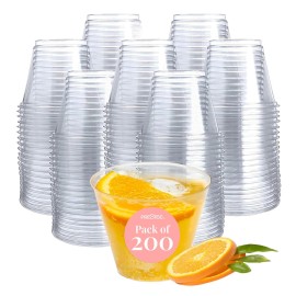 Small Clear Plastic Cups - 5 oz. 200 Pack - Hard Disposable Cup - Wine and Plastic Cocktail Glasses - Drinking and Party Punch Cups and Bulk Wedding Tumblers