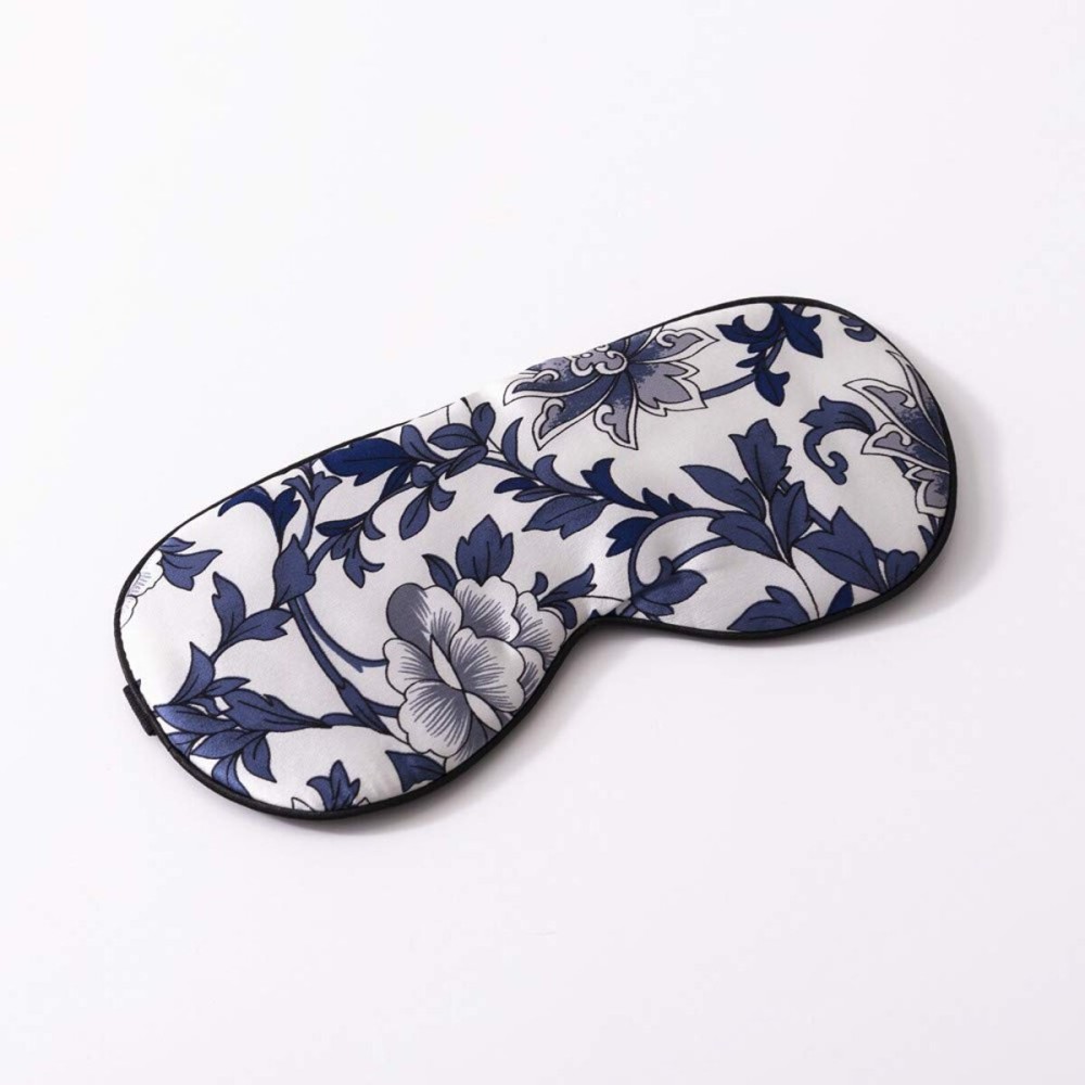 Tim & Tina Silk Sleep Mask for Women Men Comfortable Blindfold Eye Mask with Adjustable Strap for Travel Yoga Nap Shift Work (Blue and White)