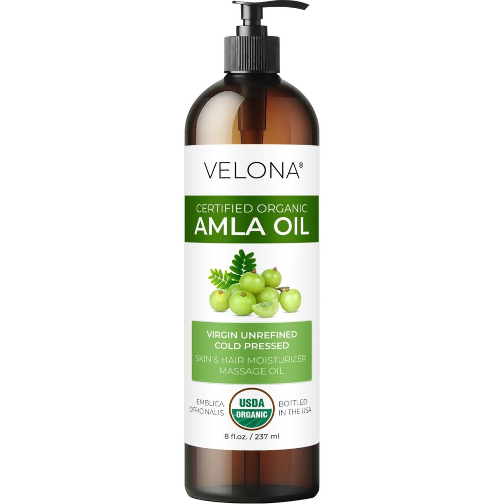 velona Amla Oil USDA Certified Organic - 8 Fl Oz | 100% Pure and Natural Carrier Oil | Extra Virgin, Unrefined, Cold Pressed