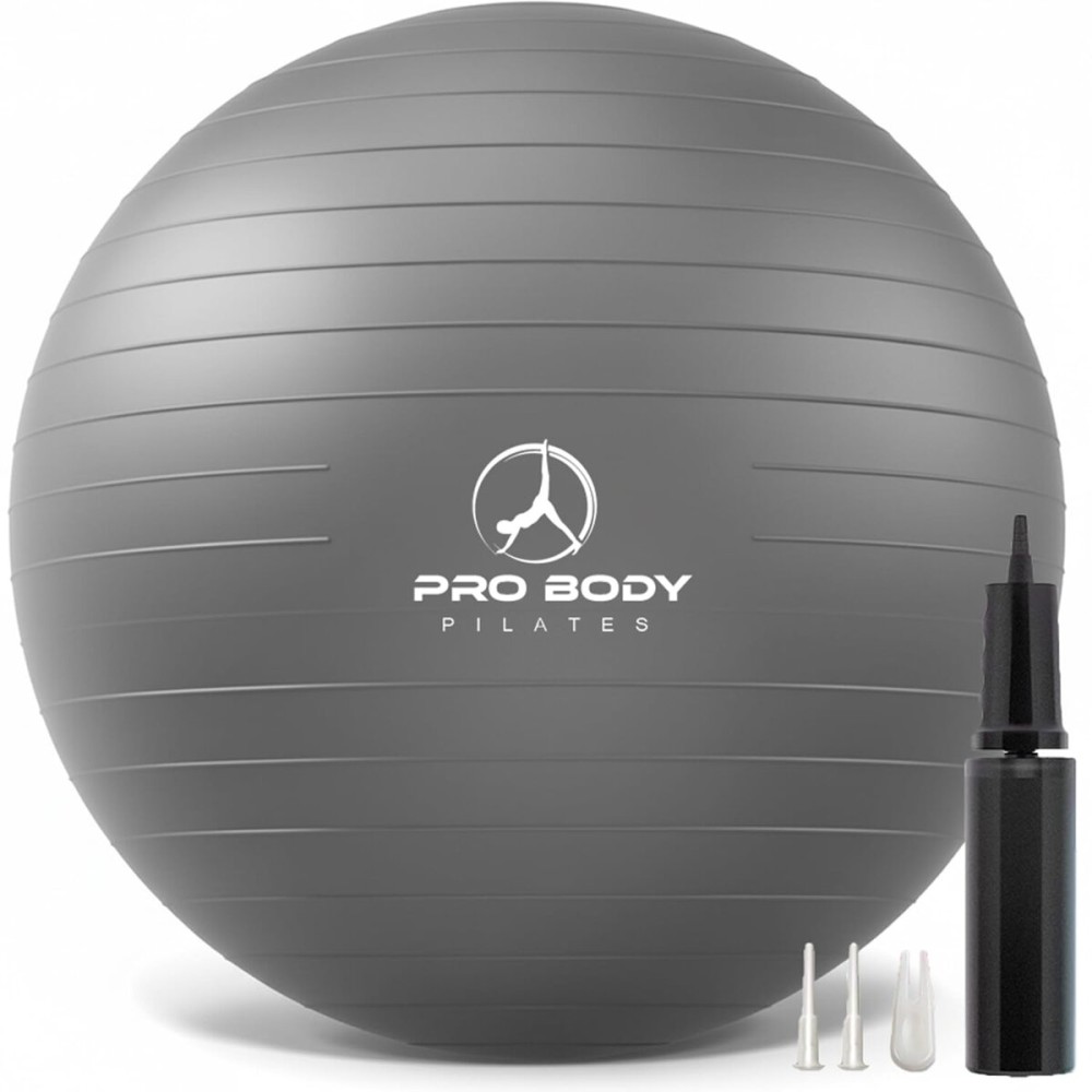 ProBody Pilates Yoga Ball - Fresh Colors Exercise Ball for Stability, Pregnancy, Workout, Physical Therapy & Birthing, Balance Ball Chair (Slate, 55 cm)