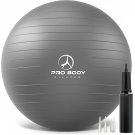 ProBody Pilates Yoga Ball - Fresh Colors Exercise Ball for Stability, Pregnancy, Workout, Physical Therapy & Birthing, Balance Ball Chair (Slate, 55 cm)