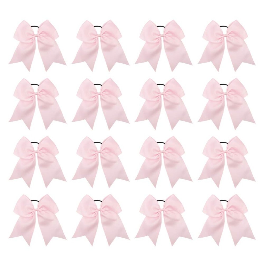 16PCS 8 Large Cheer Hair Bows Ponytail Holder Elastic Band Handmade for Cheerleading Teen Girls College Sports (Pink, 1 Count (Pack of 16))