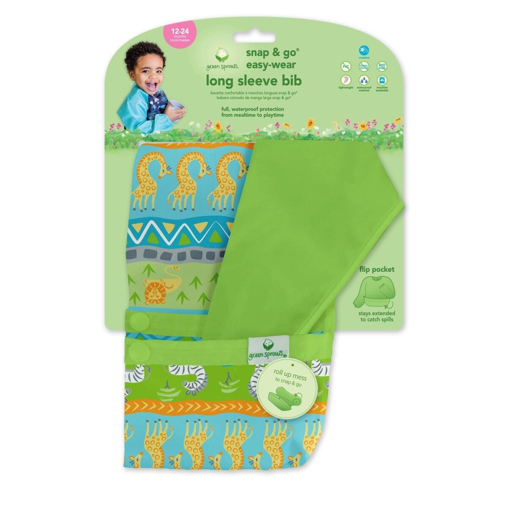 green sprouts Easy-wear Long Sleeve Bib | Waterproof Protection | Flipped Pocket, Soft Material, Easy Clean Smock