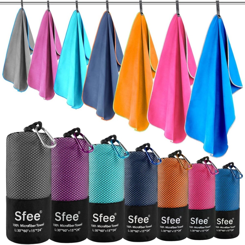 Sfee 2 Pack Microfiber Travel Towel, Quick Dry Towel Camping Towel Beach Towel Super Absorbent Compact Lightweight Sports Gym Towels Set for Beach, Gym, Hiking, Pool, Backpacking, Bath, Yoga